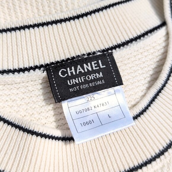 CHANEL Uniform Short Sleeve Creamy Beige Cotton Shirt Embroidered Logo No. 5 - Picture 9 of 10